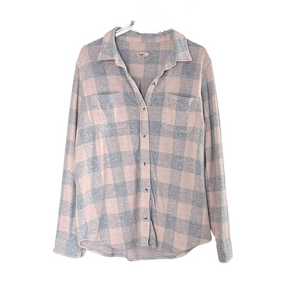 Faherty Gorpcore Legend Sweater Shirt Pink Gray Women’s Size Large Buffalo Plaid - Picture 2 of 7